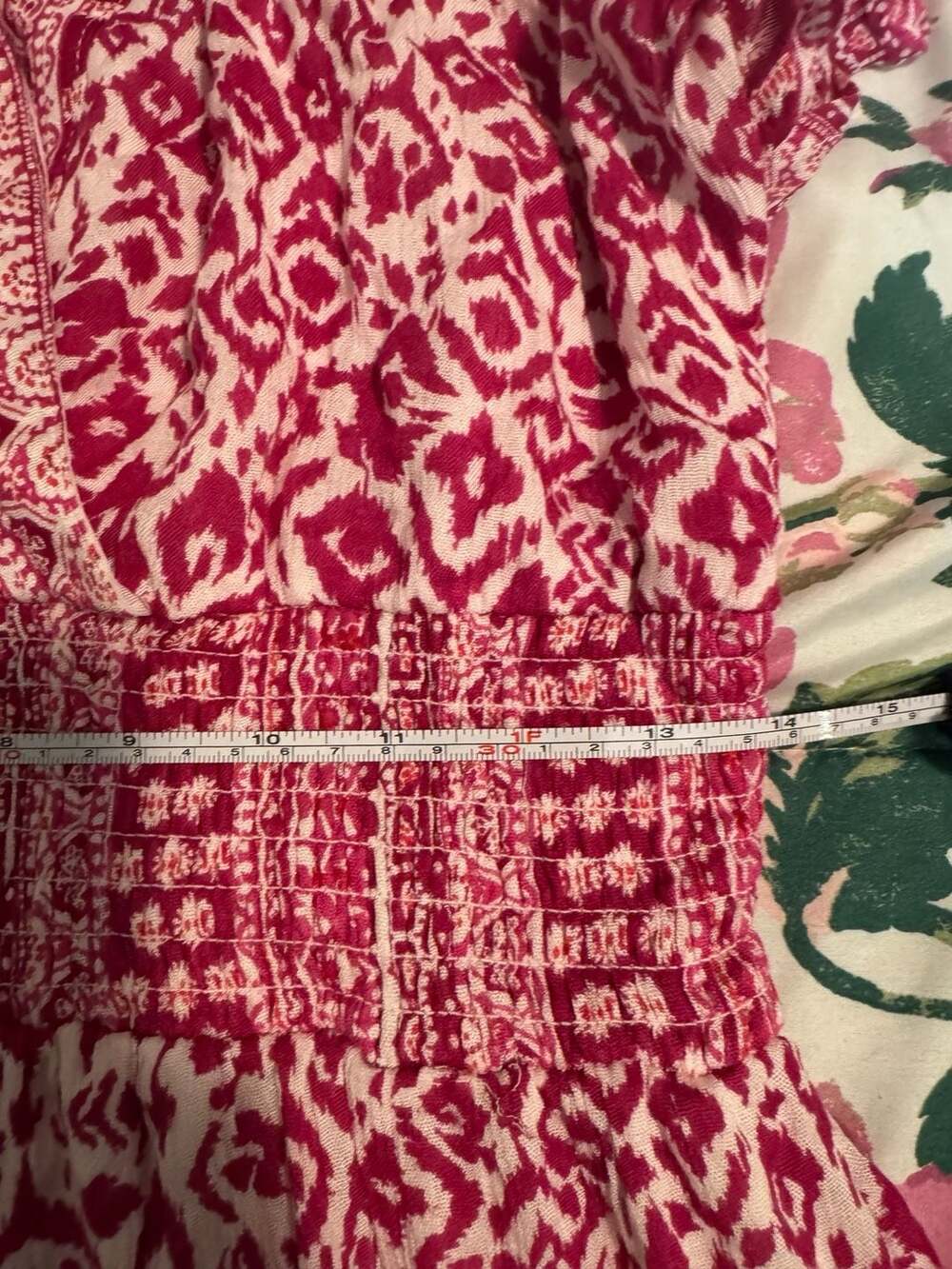 J Gee Pink and White Patterned Smocked Waist Midi Dress Size S - Picture 4 of 4